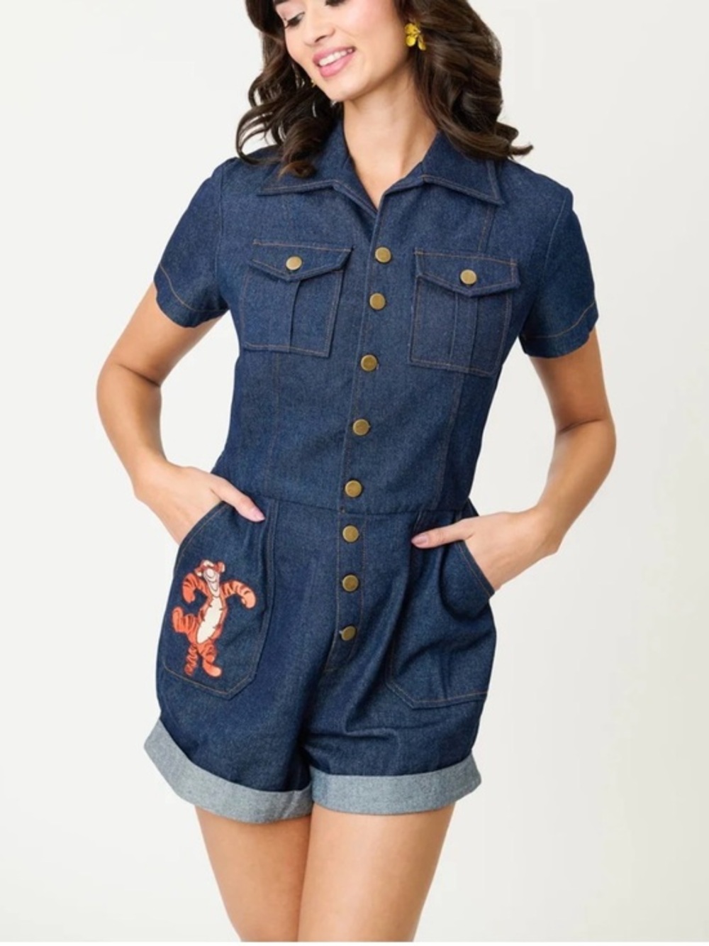 Disney Winnie the Pooh x Unique Vintage Tigger Denim Romper S